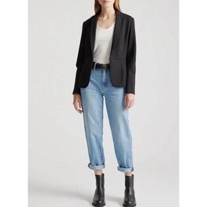 Quince Womens Ultra-Stretch Ponte Blazer Jacket Hook & Eye Closure Black Large